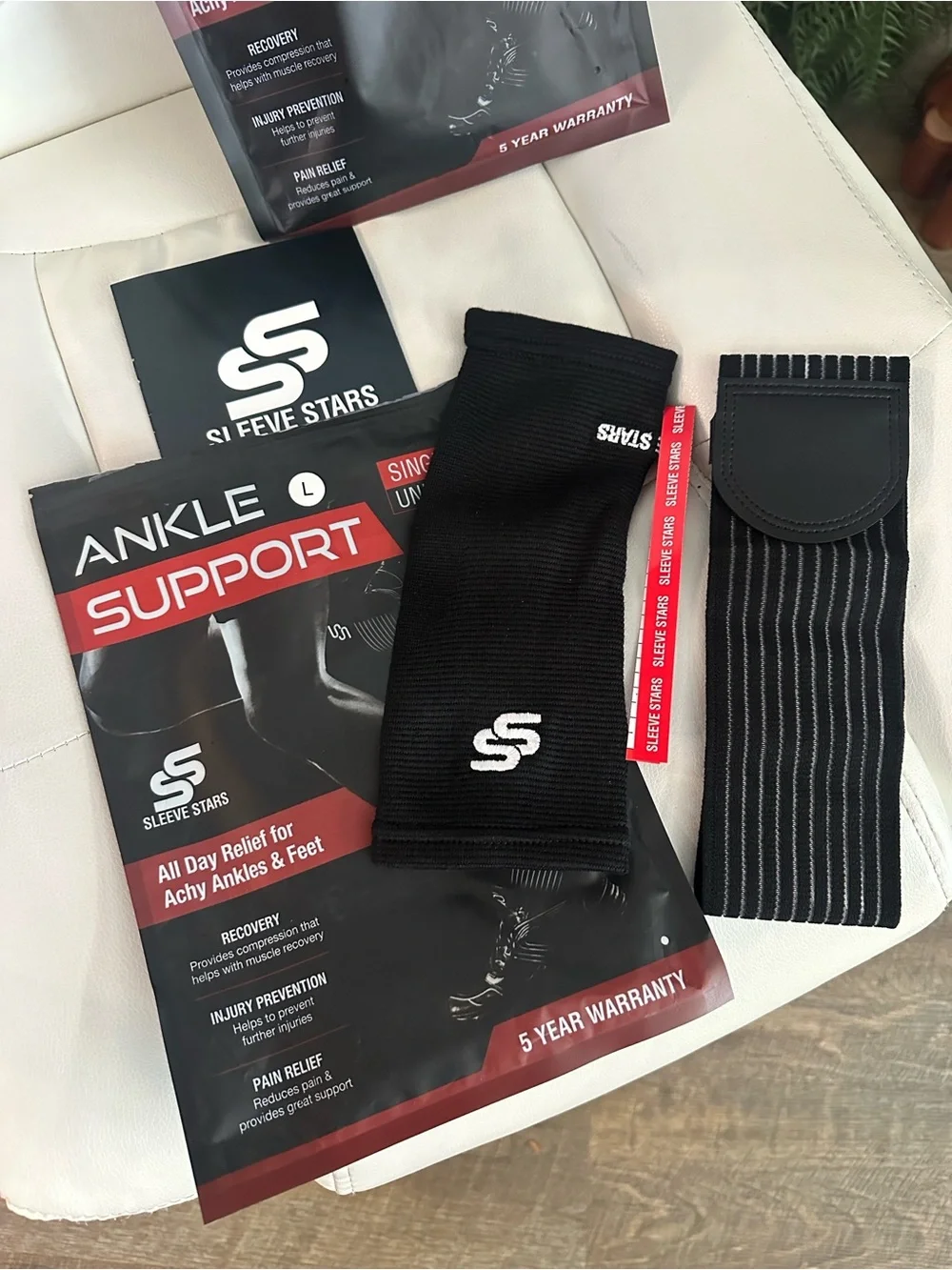 Ankle Support Sleeve Stars Unisex Light Blue & Black size Large compression 2 pc